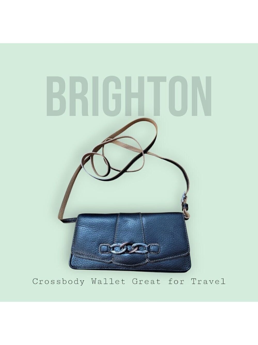 Brighton Black & Tan Leather Crossbody Wallet Purse | Pebbled Leather